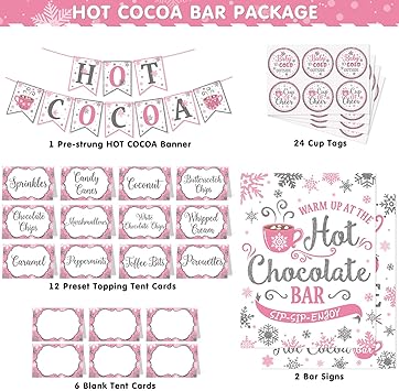Amazon Com Hot Cocoa Bar Kit Pink Silver Snowflake Hot Cocoa