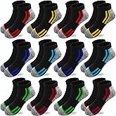 JAMEGIO Boys Socks 12 Pairs Ankle Socks Boys Athletic Running Low Cut Sports Sock for Kids 4-6 6-8 8-10 Years Old