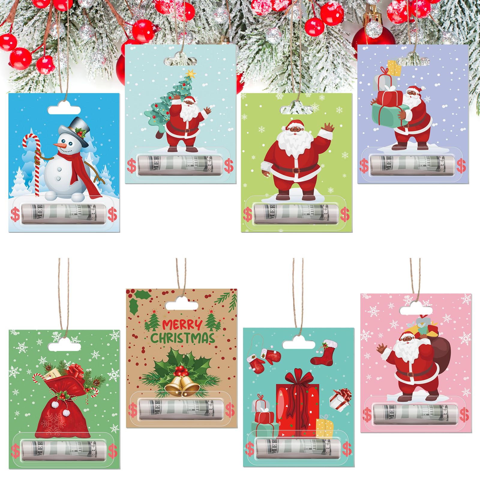 View 1 of **2 pack**Bulyoou 16 Sets Christmas Money Holders for Cash Gift Vintage Merry Christmas Black Santa Cards Money Holder Ornaments with Plastic Cover for Xmas Tree Hanging Decoration Xmas Holiday Gift