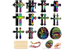 Ahzemepinyo 120 Pieces Scratch Cross Easter Egg Ornaments Magic Rainbow Color Craft Kit DIY Scratch Paper Christian Gifts Scratch Paper Hanging Tags DIY Art Craft Kit for Boys Girls