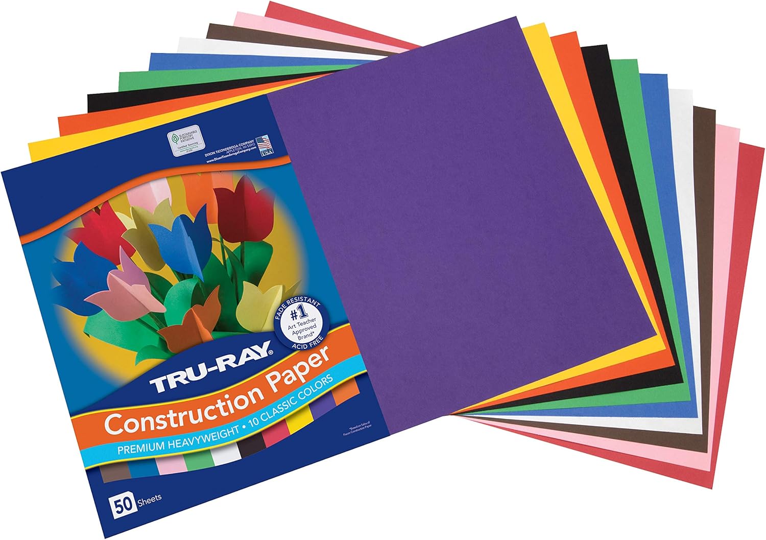 Tru-Ray Construction Paper, 10 Classic Colors, 12" x 18", 50 Sheets : Office Products
