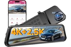 OMBAR 4K+2.5K Rear View Mirror Camera with ADAS BSD and LCA, 12" Smart Mirror Dash Cam with 5.8GHz WiFi, Rearview Mirror Camera with GPS G-Sensor, Parking Monitor, Loop Recording, 64GB Card Includes