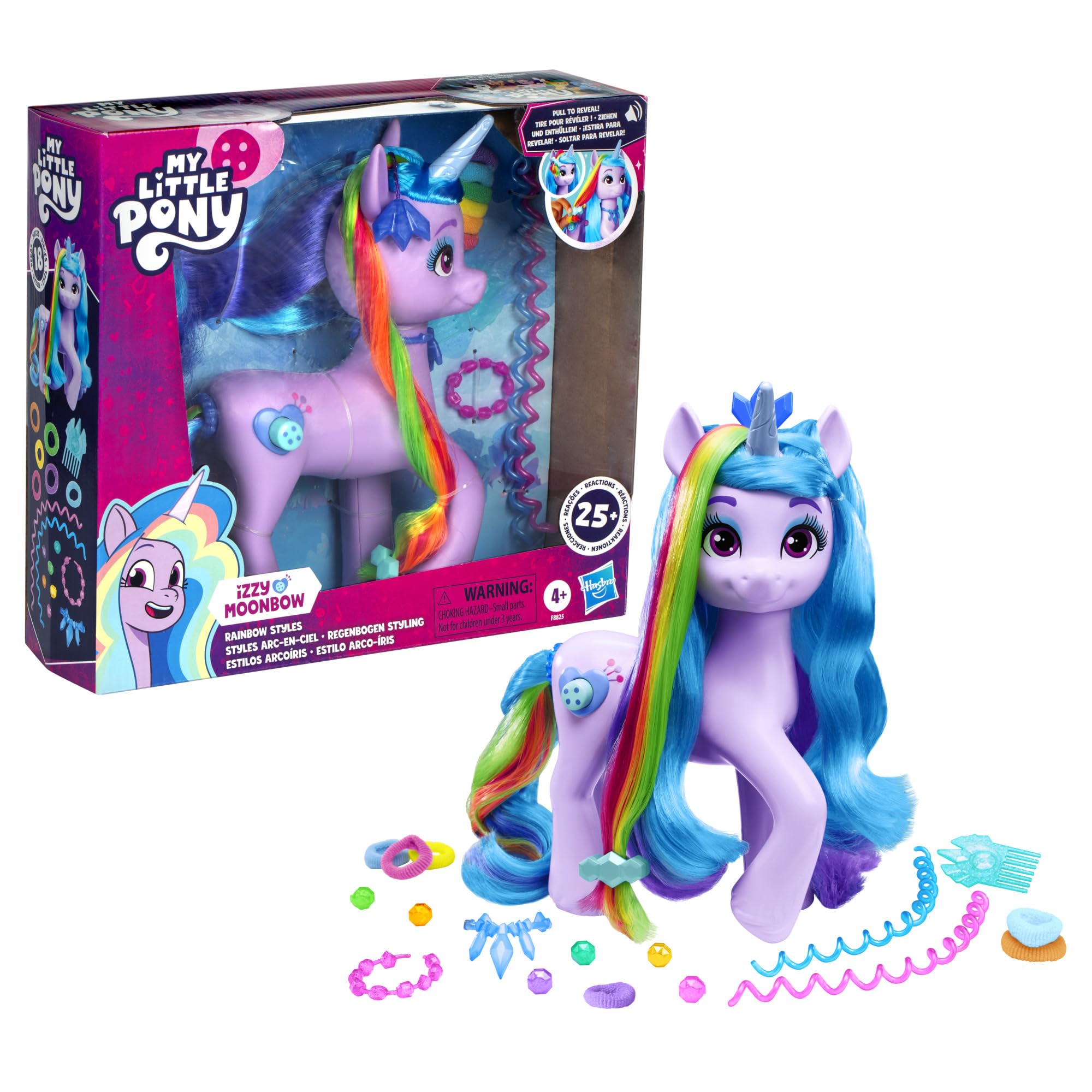 My Little Pony: Tell Your Tale Rainbow Styles Izzy Moonbow, Hair Styling Figure with Sounds, 9.5-inch Unicorn Toys for Girls and Boys Ages 4+