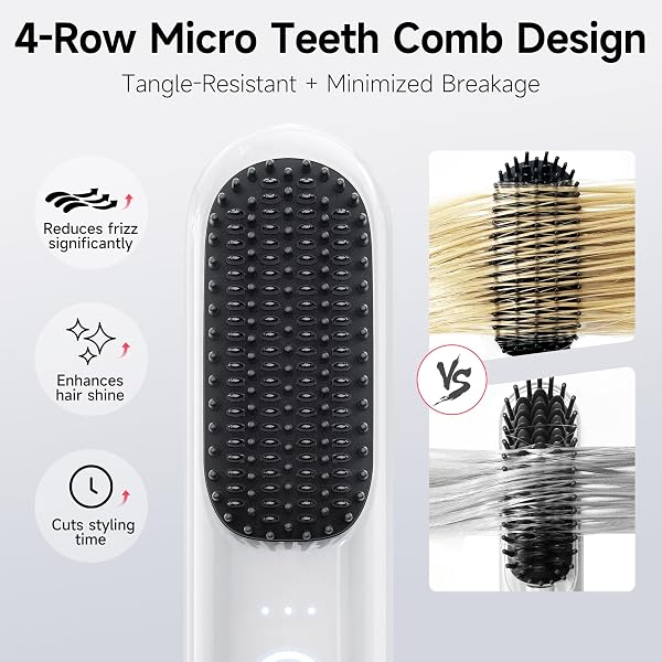 SUFU CORDLESS HAIR STRAIGHTENER BRUSH – 9000MAH BATTERY & AUTO-SHUTOFF, PORTABLE HAIR BRUSH FOR TRAVEL，500M NEGATIVE IONS, UPGRADED 4-ROW TEETH,STRAIGHTENS FASTER & SMOOTHER,GIFT FOR WOMEN