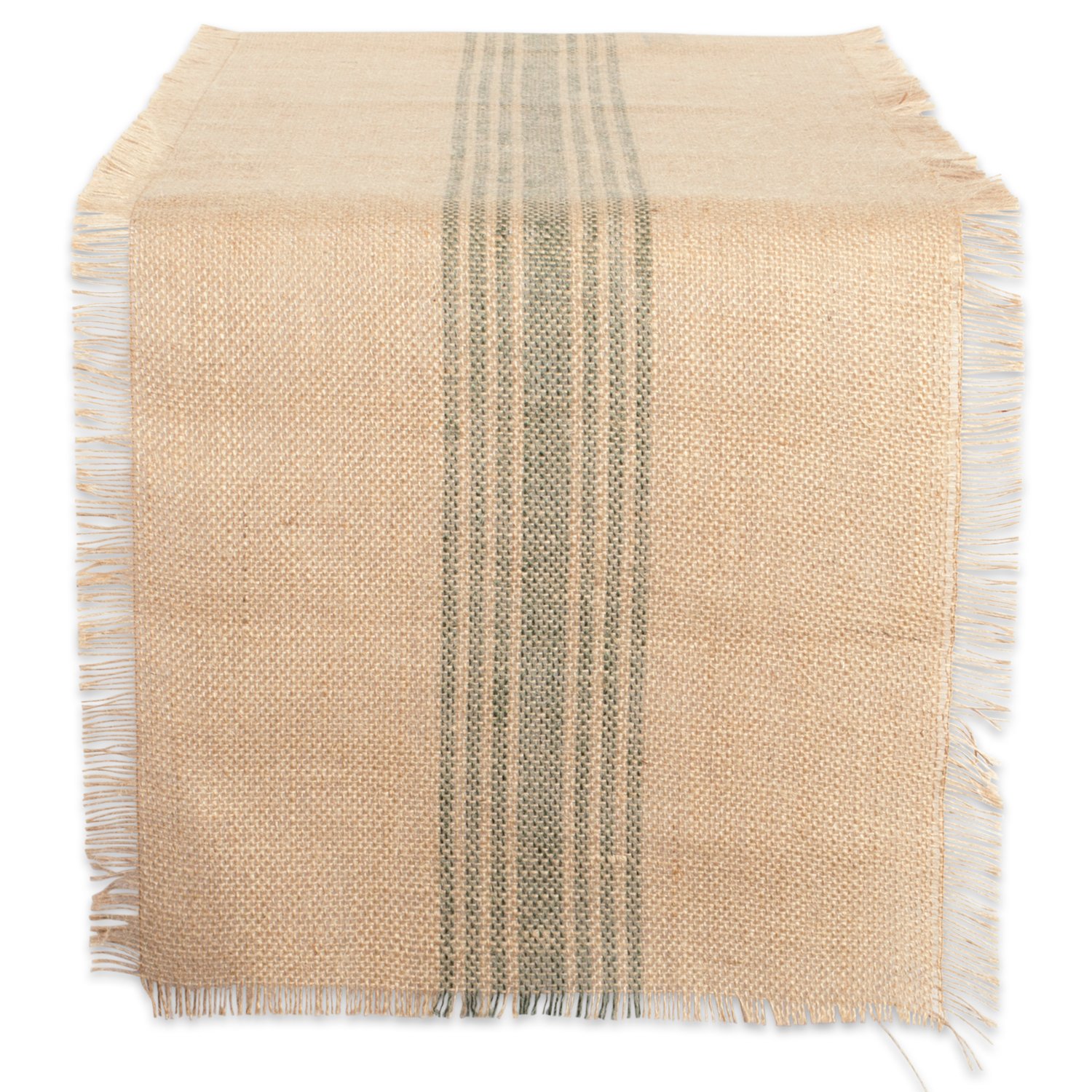 DII Jute Burlap Collection Kitchen Tabletop, Table Runner, 14x72, Middle Stripe Artichoke