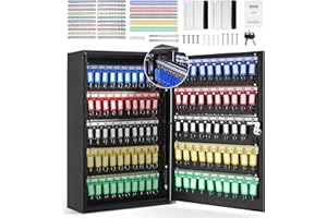 VEVOR 200-Key Cabinet, Key Lock Box with Adjustable Racks, Security Key Storage Box Steel, Key Organizer with 200 Colorful Ke
