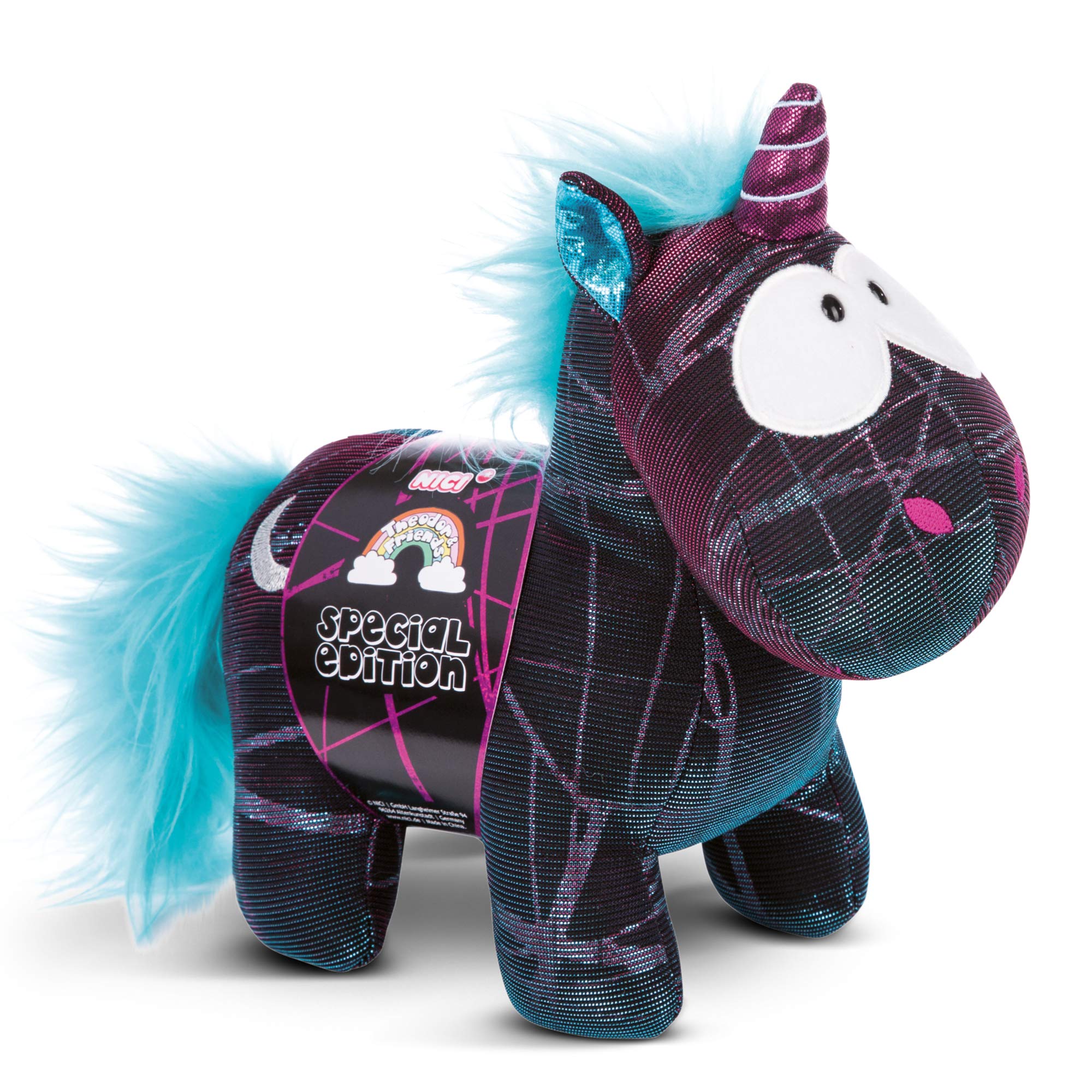 NICI 45712 Cuddly Soft Toy Unicorn Moon Beamer Special Edition 22cm, Black/Turquoise, 22 cm