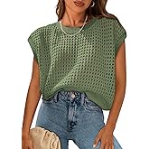 PRETTYGARDEN Womens Spring Tops 2026 Summer Shirts Crochet Cap Sleeve Sweater Pullover Cute Beach Vacation Clothes