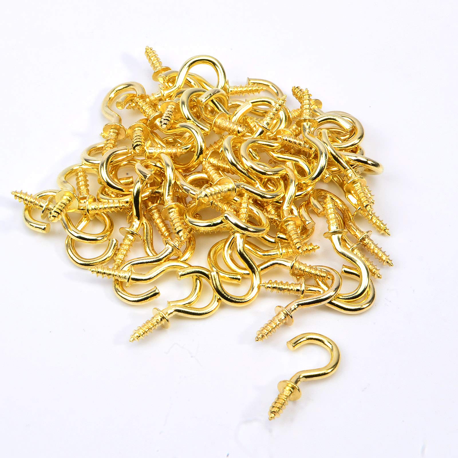 JAVOUKA 60 PCS Small Screw in Hooks - Mini Ring Hook Screw Eye Bolt for Mirror Frame Eyebolts - Brass Ceiling Hooks 1/2 inch for Hanging Jewelry Keyring Ornament