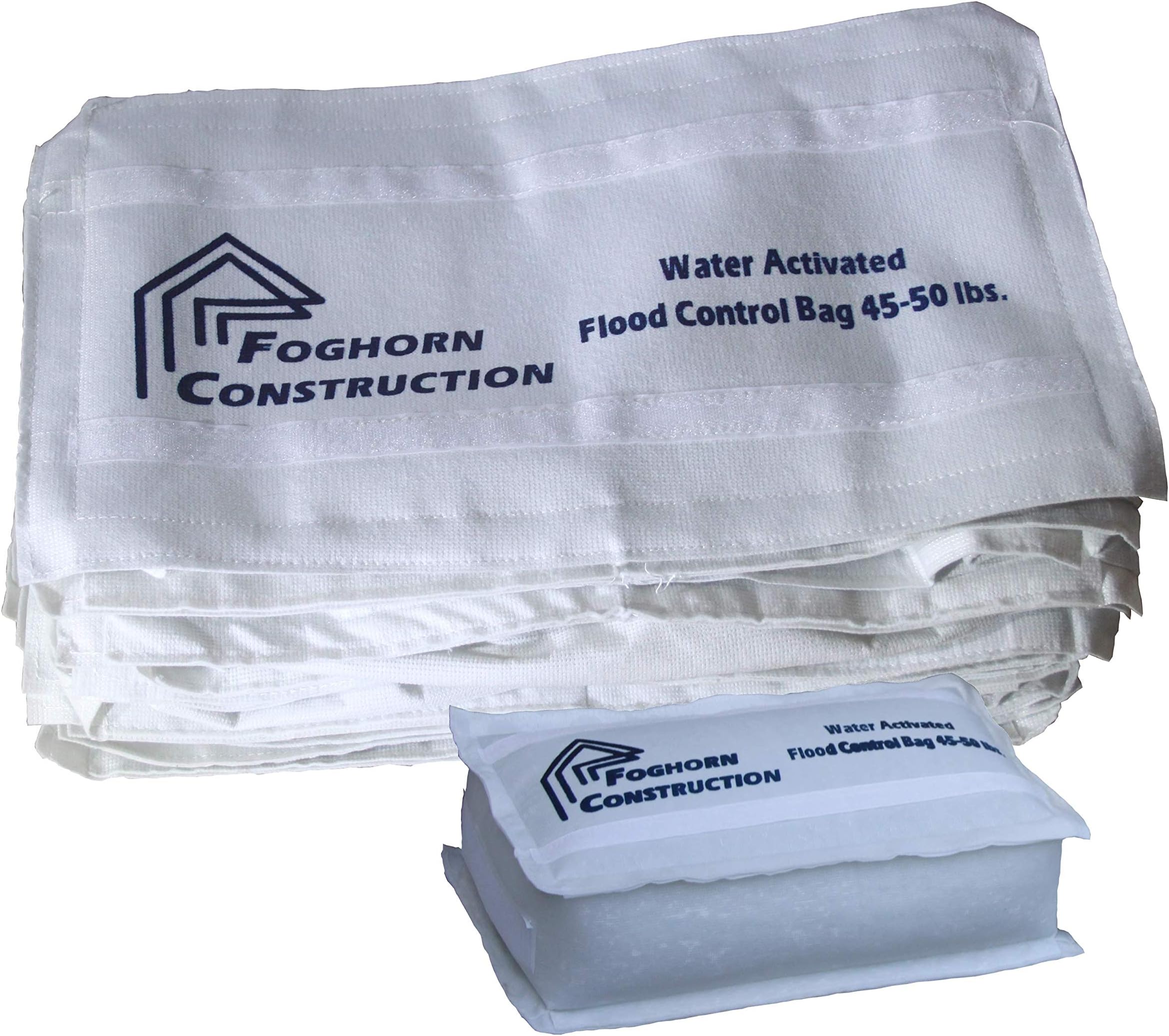 10 Pack Set of Water Activated Flood Control Bags - No Sand Required - 50 lb Capacity with Hook-Loop attachments - Storm Sandbag Prep Emergency Kit - Hurricane Supplies - Sand Bags for Flooding