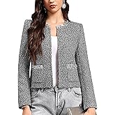 M.Infisavo Womens Sequin Crew Neck Tweed Jackets Blazer Party Business Casual Hooking Closure Outfit