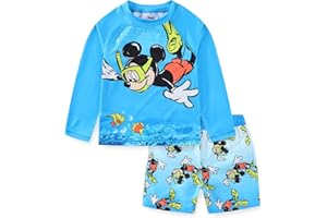 Disney Mickey Mouse Boys UPF 50+ Rash Guard and Swim Trunks Swimsuit for Infant, Toddler, and Big Kids