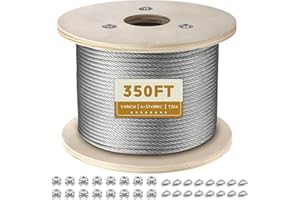 KALLSDAY KALLSDY 1/4" Stainless Steel Cable, 350FT Wire Rope Aircraft Cable with Cable Clamps and Thimbles for Backyard Zipline, String Lights and Deck Railing, 6x37 Strands Construction