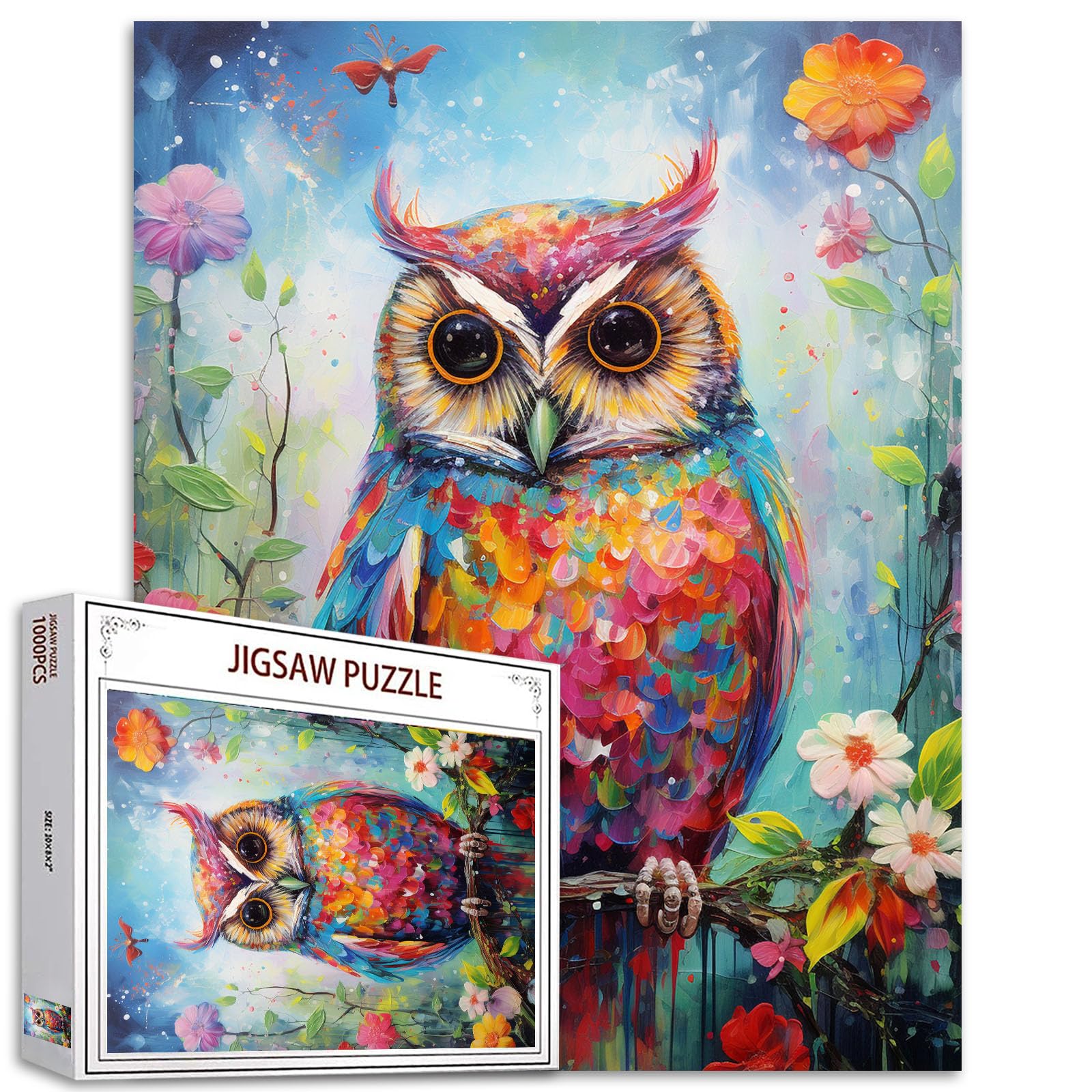 Tucocoo Cute Owl Jigsaw Puzzle 1000 Pieces for Adults - Abstract Animal Floral Colorful Art for Home Decoration, Gifts, Family Game Nights-68.6 x