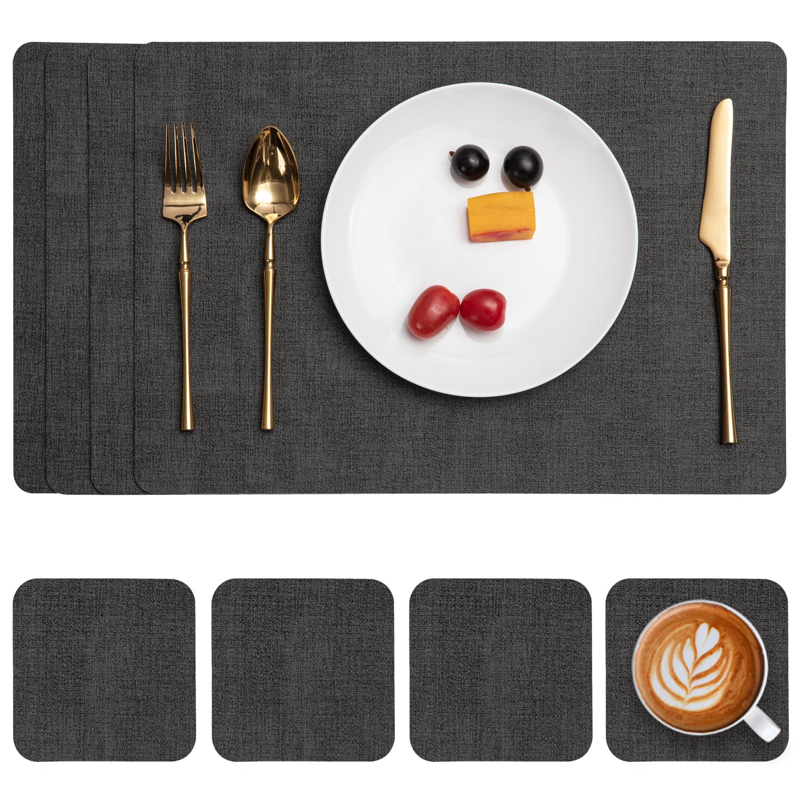Myir JUN Placemats and Coasters Set of 4, Place Mats Dual Sided Faux Leather Table Mats PU Indoor Outdoor Heat Resistant Placemat Square Non Slip Wipeable Washable Dining Restaurant — image 1