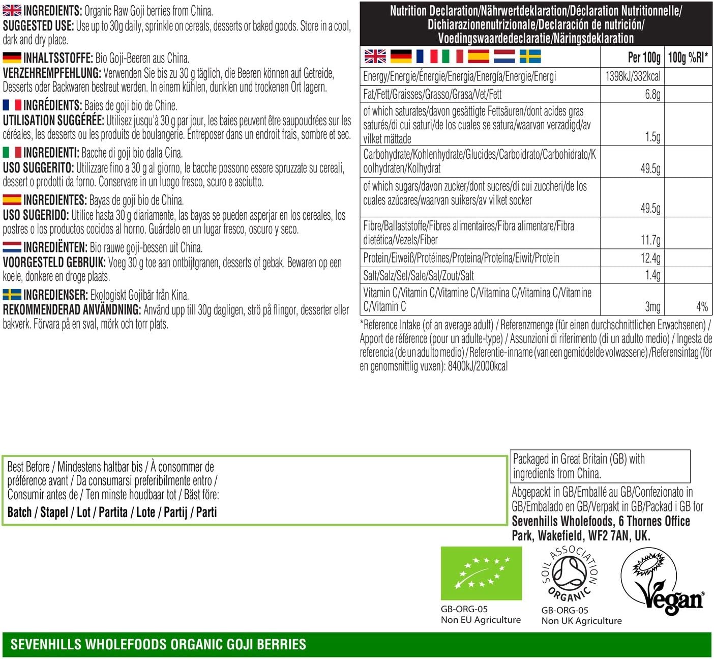 Sevenhills Wholefoods Organic Raw Goji Berries 500g, 500 g (Pack of 1) - Image 4