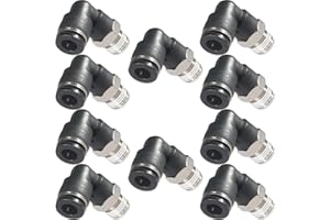 MSAEIQUN 1/4 Air hose fittings, Air fittings Male Elbow 1/4 Inch Tube OD x 1/4 NPT Thread Push to Connect Fitting, PL-1/4-N2 (Pack of 10) (1/4-1/4)
