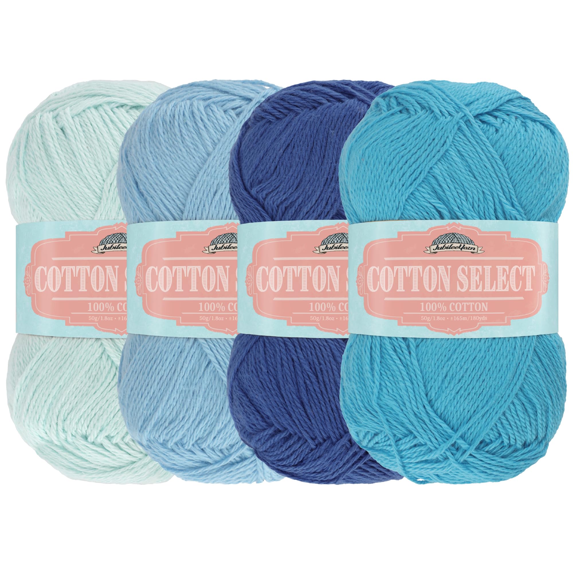 Cotton Select Sport Weight Yarn Color Palette Pack - 100% Fine Cotton - Shades of Blue - 4 Skeins