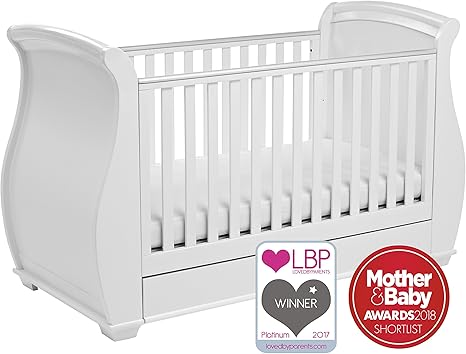 Babymore Bel Sleigh Cot Bed Dropside With Drawer White Amazon