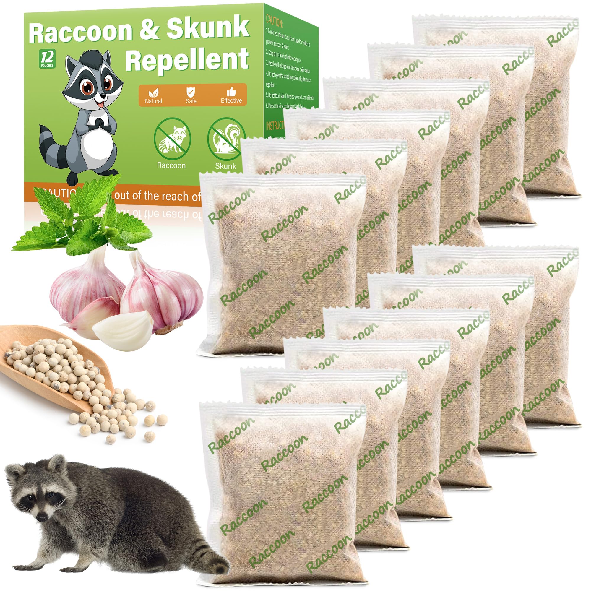 Photo 1 of 12Pack Natural Raccoon Repellent Pouches, Skunk Repellent Pouches for Outdoor Yard Garden House | Long-Lasting Protection | Safe for Dogs and Children