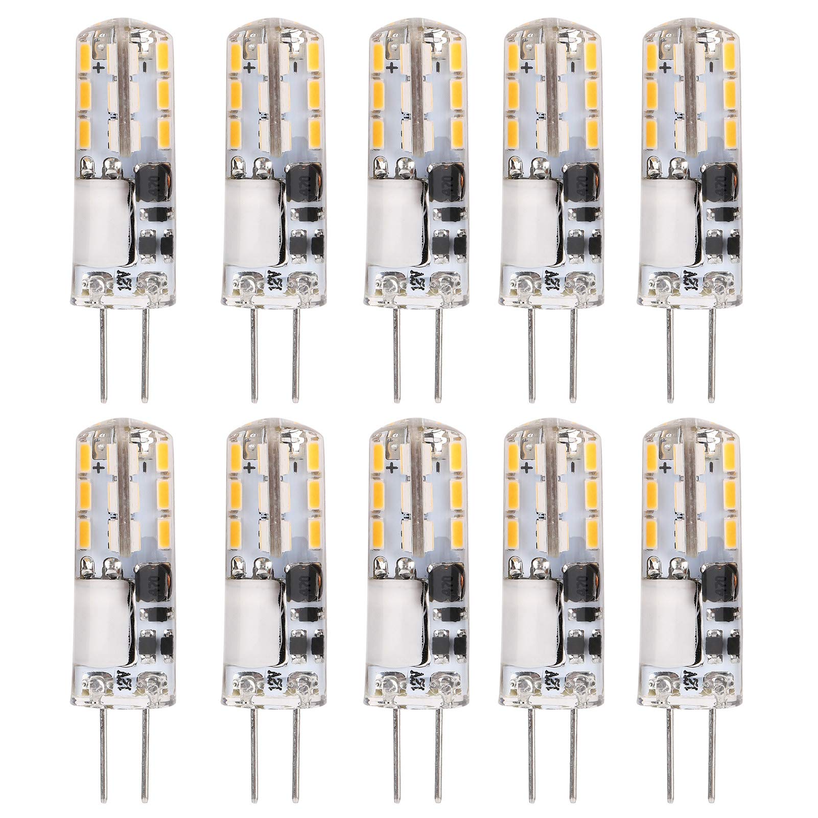 10pcs G4 LED Bulbs, J-C Bi-Pin Base Light Lamps 1.2W AC/DC 12V T3 Track Bulb Replacement Landscape Bulbs(Warm White 2800-3200K), Non-Dimmable Bulb for Under Cabinet Light, Counter Kitchen Lighting
