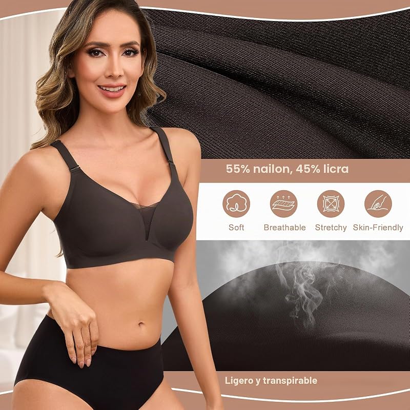 Soutien feminino sem aro com almofadamento e redução de soutiens push-up Soutiens básicos sensuais e sem costura Soutiens confortáveis para dormir, preto, XL