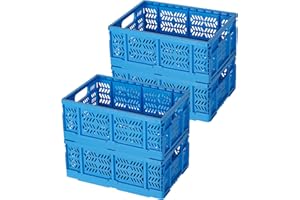 PAG-Mass Heavy Duty Plastic Milk Crates for Storage, 4-Pack Stackable Storage Bins for Organizing, Collapsible Storage Basket with Handle for Groceries, Suitable for Home Office School Store, Blue