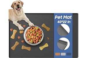 URMONA Large Dog Food Mat, 40" x 22" Pet Food Mat, Waterproof Dog Cat Food Mat with Raised Edges, Silicone Pet Food Mat, Dog Accessories, Prevents Food Spills, Protects Floors, Easy to Clean Fast