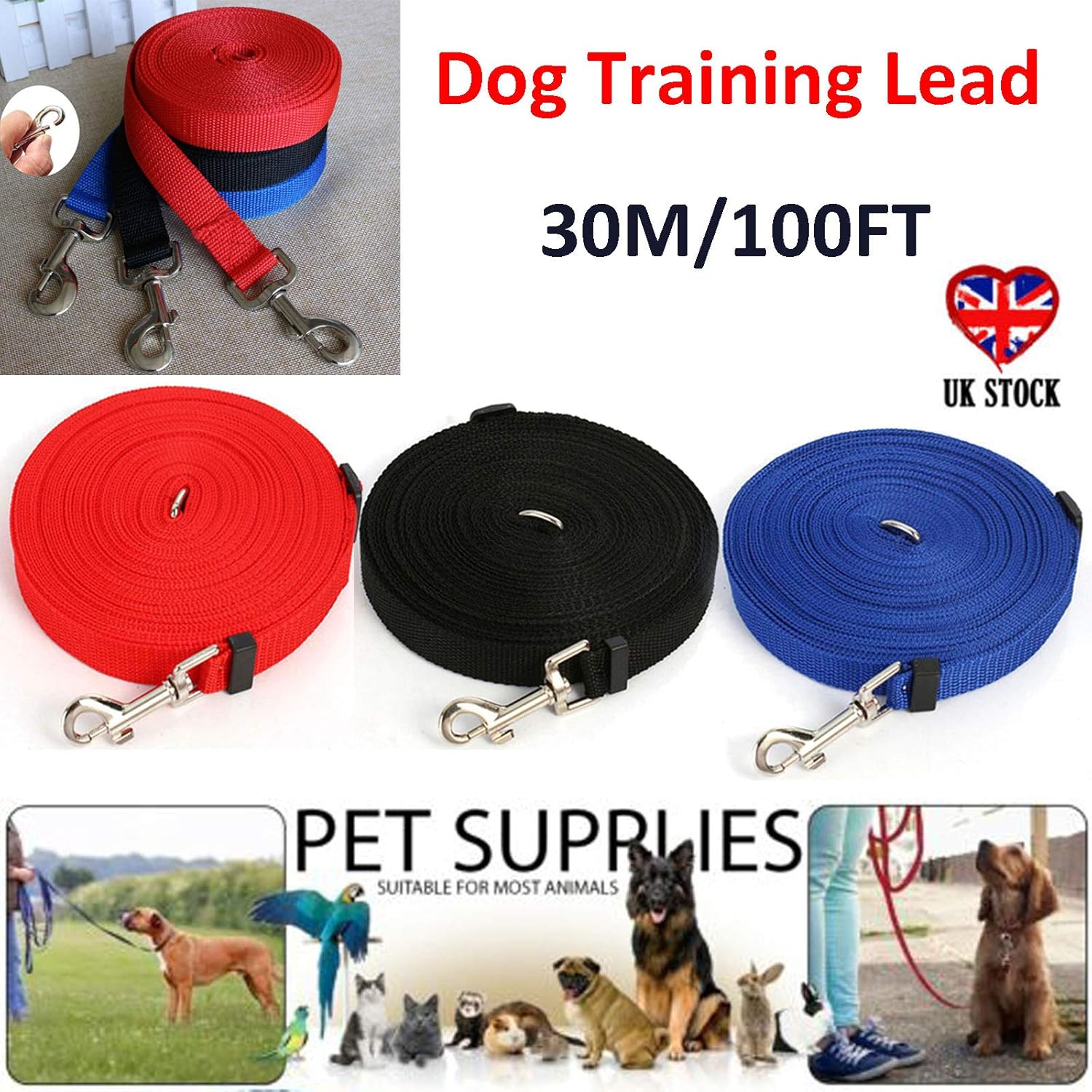 Dog Training Lead 30m Dog Leash Strong Cotton Nylon bing Recall