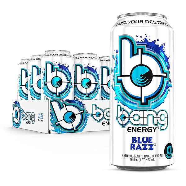 BANG ENERGY BLUE RAZZ, SUGAR-FREE ENERGY DRINK, 16-OUNCE (PACK OF 12)