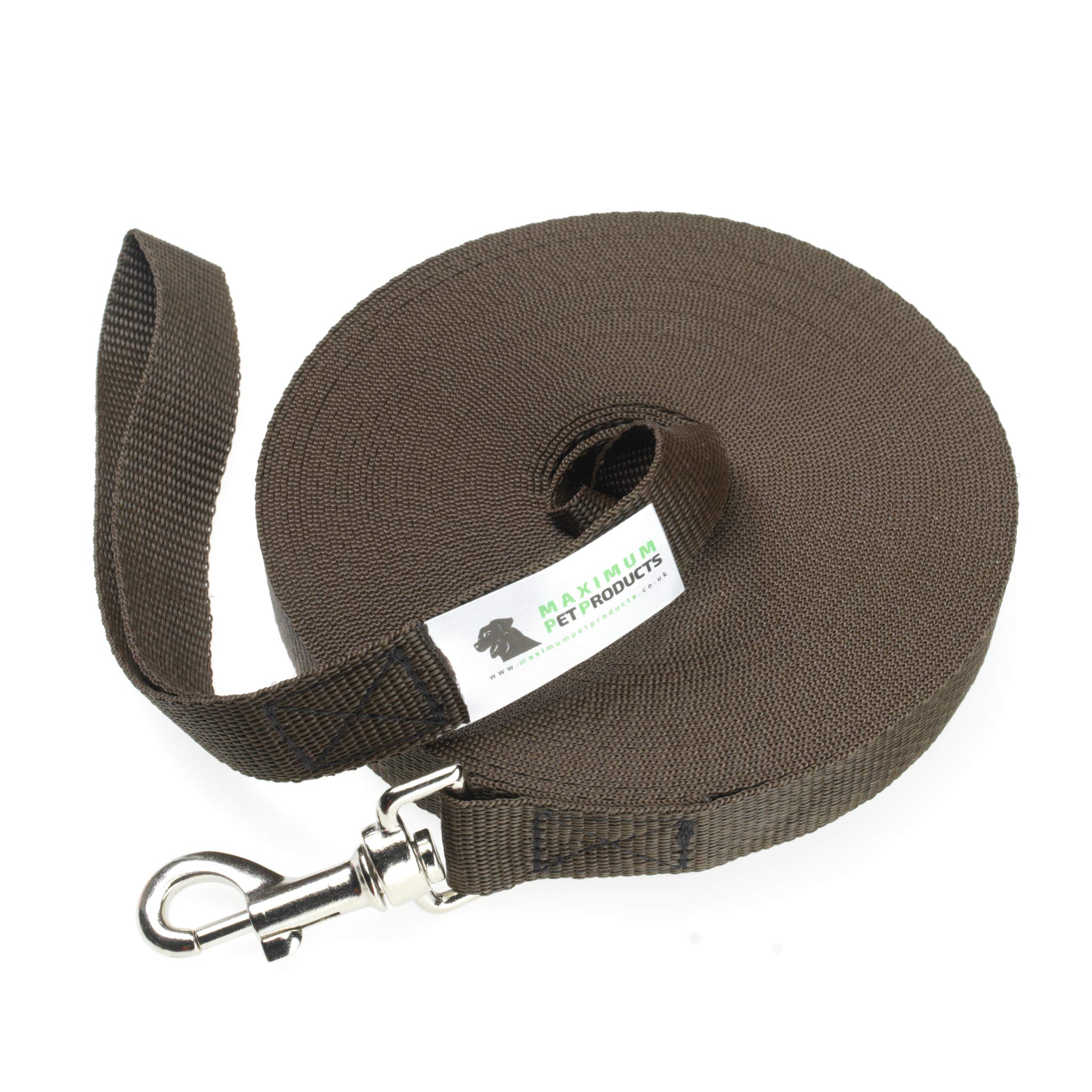 Maximum Pet Products Dog & Horse Training Lunge Lead. 25mm - 1" Wide. Very Strong (Brown) 65ft/20m