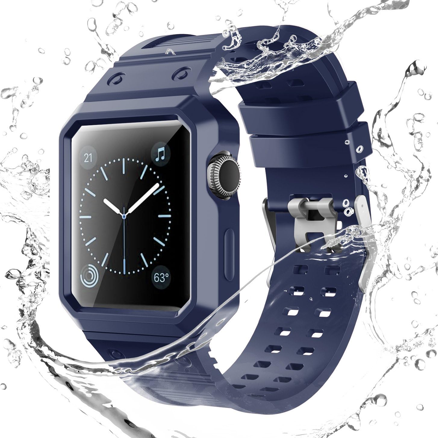 Ykunjade TPU Sports Waterproof for Apple Watch Band Series 1 Series 2 42MM-Navy Blue
