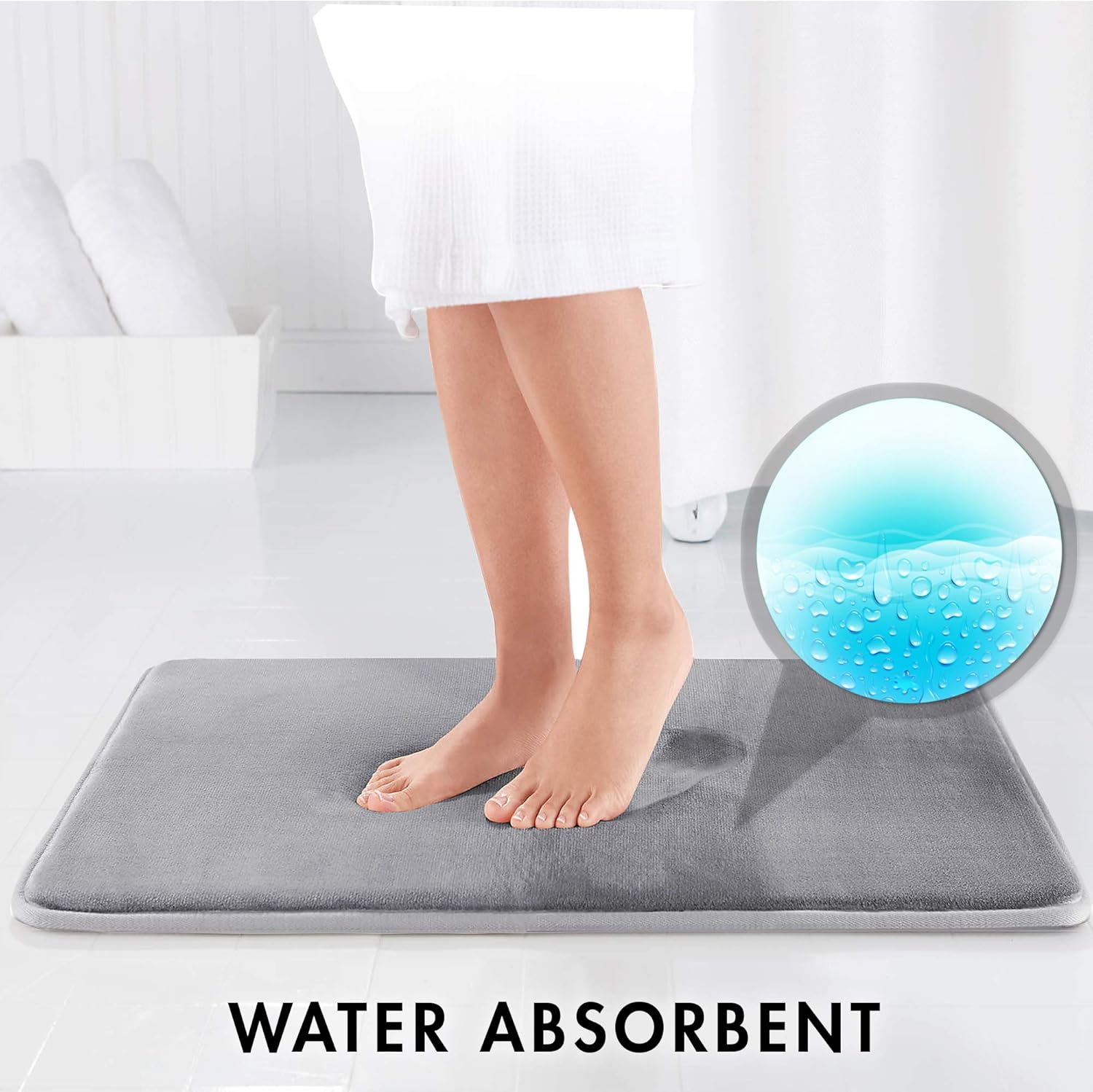 Genteele Memory Foam Bath Mat Non Slip Absorbent Super Cozy Velvet Bathroom Rug Carpet (17 inches X 24 inches, Gray): Home & Kitchen