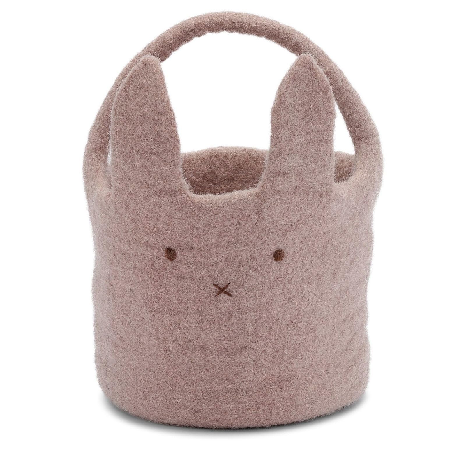 Gry & Sif Handmade Felt Easter Basket, Easter Decoration, Easter Gifts, Gift Basket, Easter Basket with Handle, Easter Basket for Children, Easter Gift, 1 x Rabbit Basket, Pink (Diameter 15 cm x