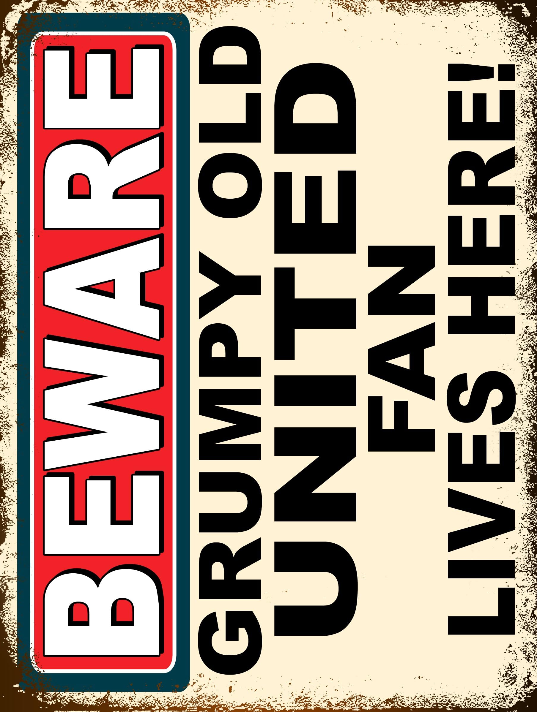 Metal Sign Plaque Print Poster Funny Beware Grumpy Old United Fan Lives Here Football Gift Dad Man Cave Shed Home Bar Ref4807 (10x8 inches (Approx) 25cmx20cm)