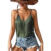 Womens Western Cowgirl Fringe Top - Country Concert Outfits Festival Tassel Hem Boho Rodeo Camisole Rave Tank Shirt