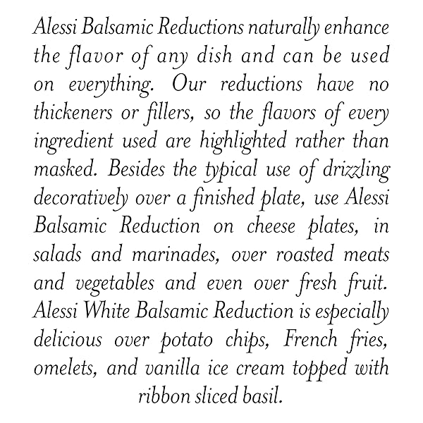 ALESSI BALSAMIC VINEGAR REDUCTION, AUTENTICO FROM ITALY, IDEAL ON CAPRESE SALAD, FRUITS, CHEESES, MEATS, MARINADES, WHITE BALSAMIC (WHITE BALSAMIC, 8.5 FL OZ