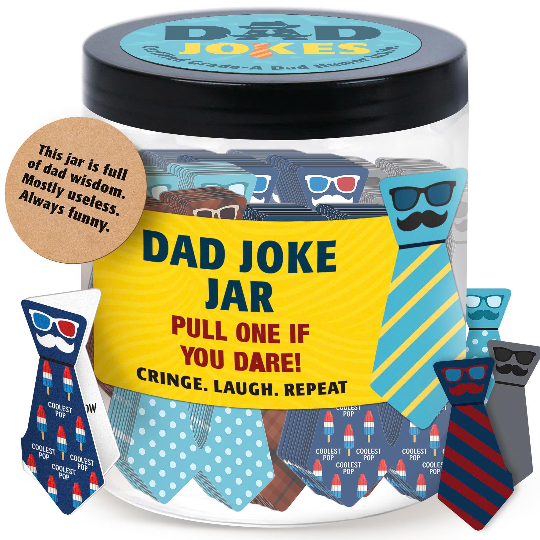 DEARMINE 60 Dad Jokes Cards Jar, Funny Birthday Gift for Dads from Daughter, Stocking Stuffers, Christmas White Elephant Gifts for Adults, Men Granpa Gift, Funny Gag Gifts for Men