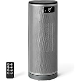 Amazon Basics Space Heater for Indoor Use with PTC Ceramic Technology, 1500W, Remote Control, 70&deg; Oscillation, Digital Controls, 16-inch, Grey