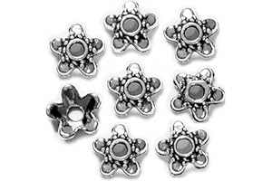 Heather's cf Silver Star Bead Caps 500pcs Antique Silver Spacer Bead Caps for Bracelet Necklace Earrings Jewelry Making Supplies Findings Fit 10-12mm Round Beads
