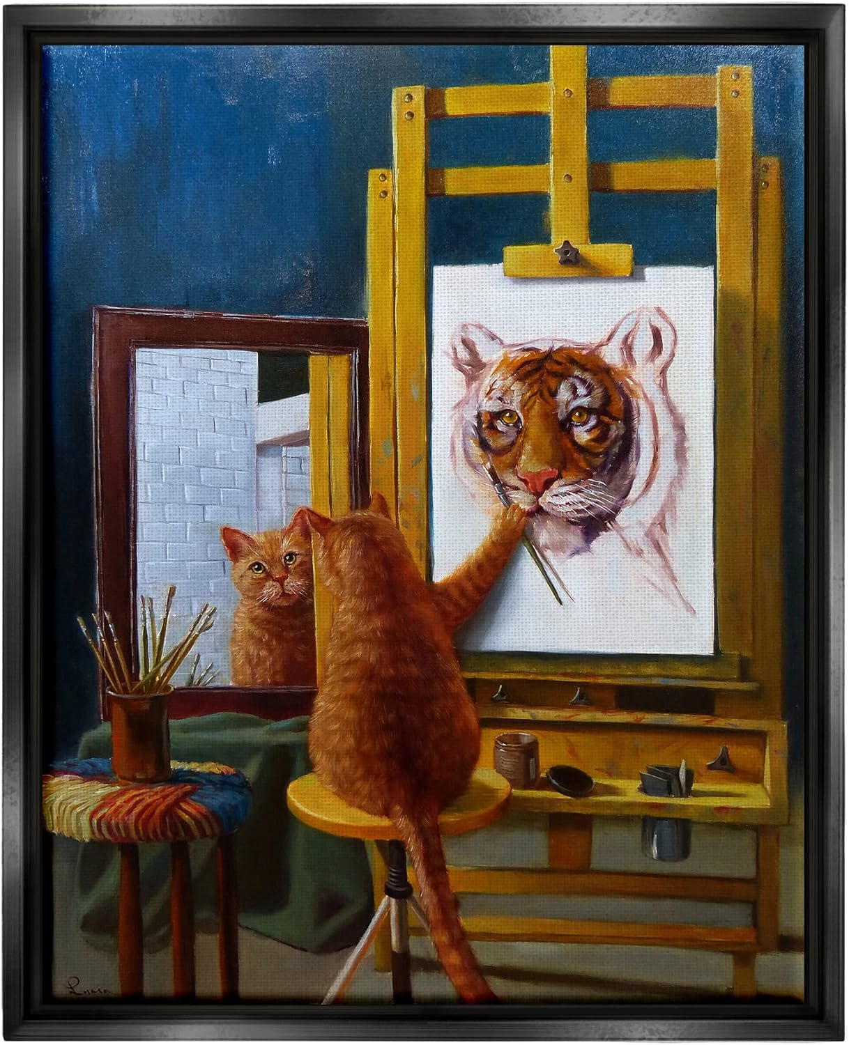 Paintings - Stupell Industries Cat Confidence Self Portrait as a Tiger Funny Painting, Design by Lucia Heffernan, Black Floater Framed, 24 x 30