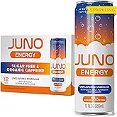 JUNO ENERGY Unflavored Sparkling Energy Drink - Sugar Free, 125mg Organic Caffeine from Green Coffee Beans with Celtic Salt, Potassium & Calcium for Hydration & Energy - 12 Pack
