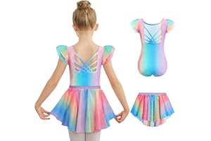 Zaclotre Ballet Leotards for Girls Toddler Ruffle Sleeve Crisscross Back Dance Dress Outfit with Removable Skirt Combo