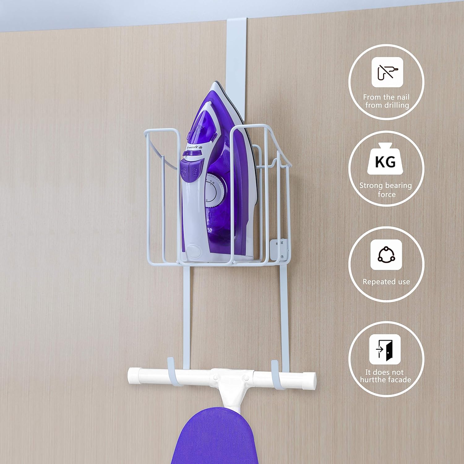 HOUSE AGAIN Ironing Board Holder, Durable Iron Holder with Easy Installation, Large Storage Iron Hanger for Organizer-Ironing Basket Over Door or Wall Mount in Laundry Room: Home & Kitchen