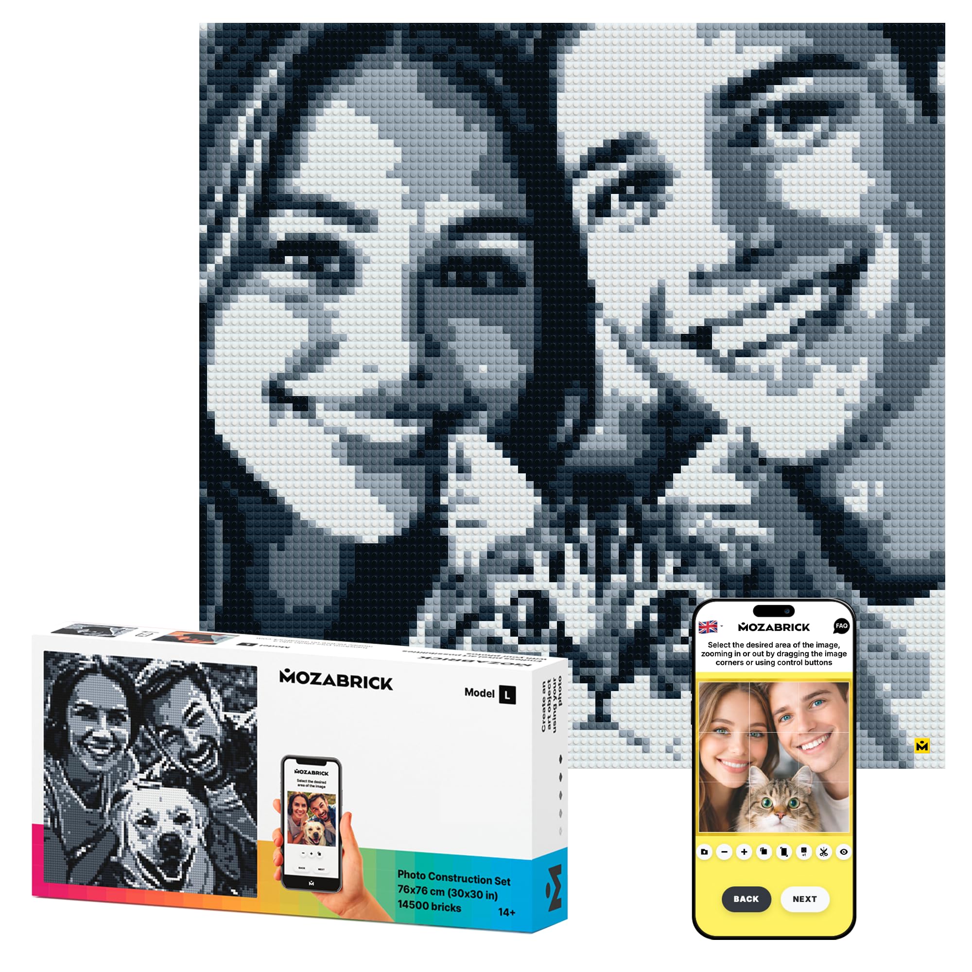 MOZABRICK Photo Construction Set Model L - Transform Any Picture into a Mosaic Wall Art Using Our Constructor and Web App. Infinite Pixel Art Possibilities Using Your Photos!