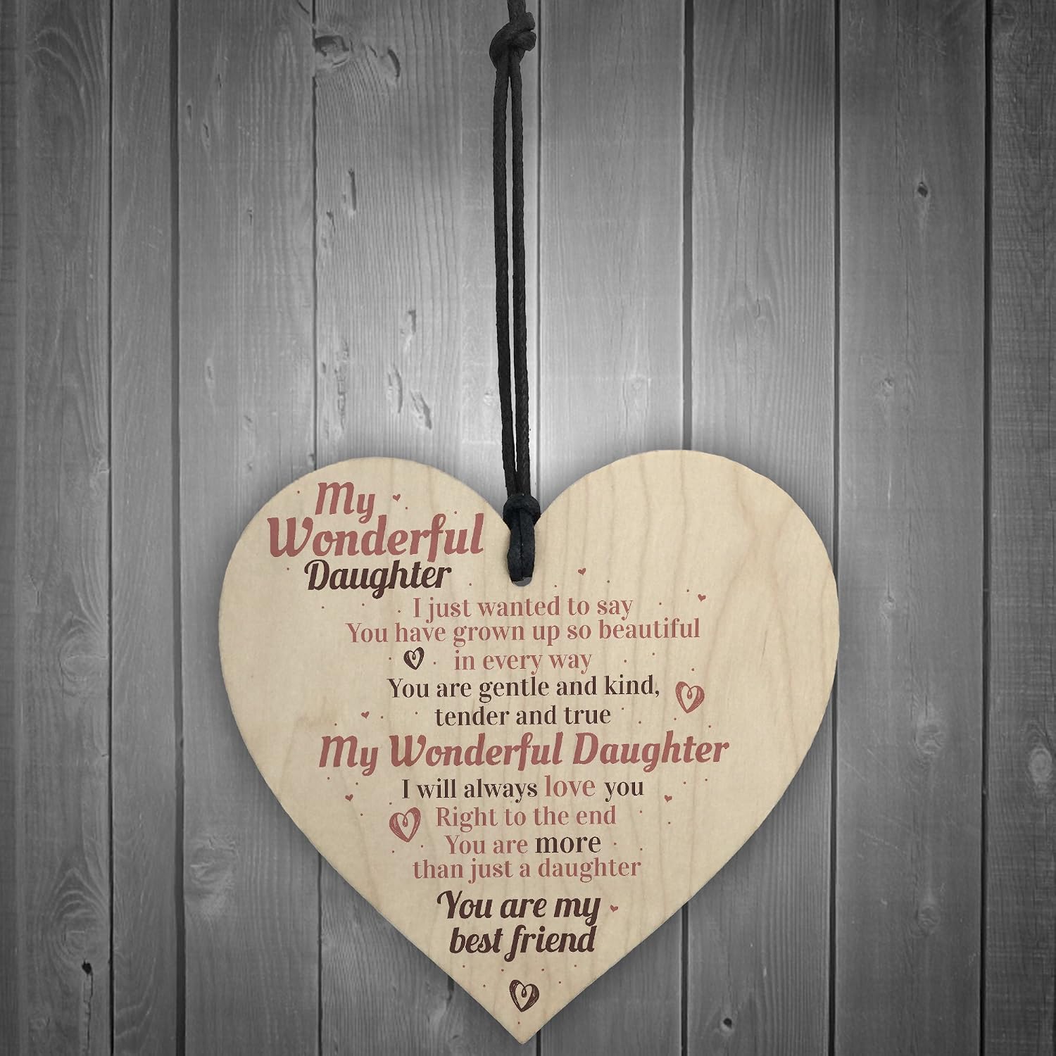 Red Ocean My Wonderful Daughter Wooden Hanging Heart Sign Mum Daughters Plaque Best Friend Birthday Love Gift - Image 3