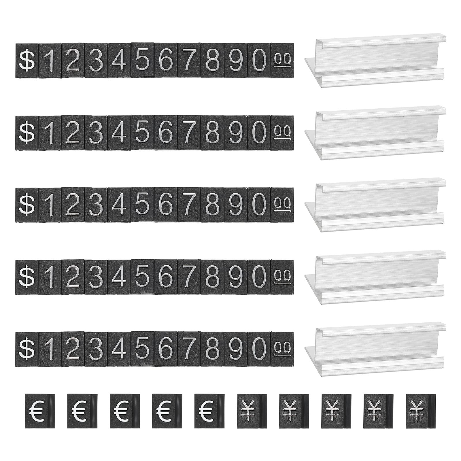 PATIKIL Price Cube Display Price Blocks Adjustable Removable Number Price Stand Silver Tone Counter Price Display for Retail White on Black, Thousand Digit, 5 Set