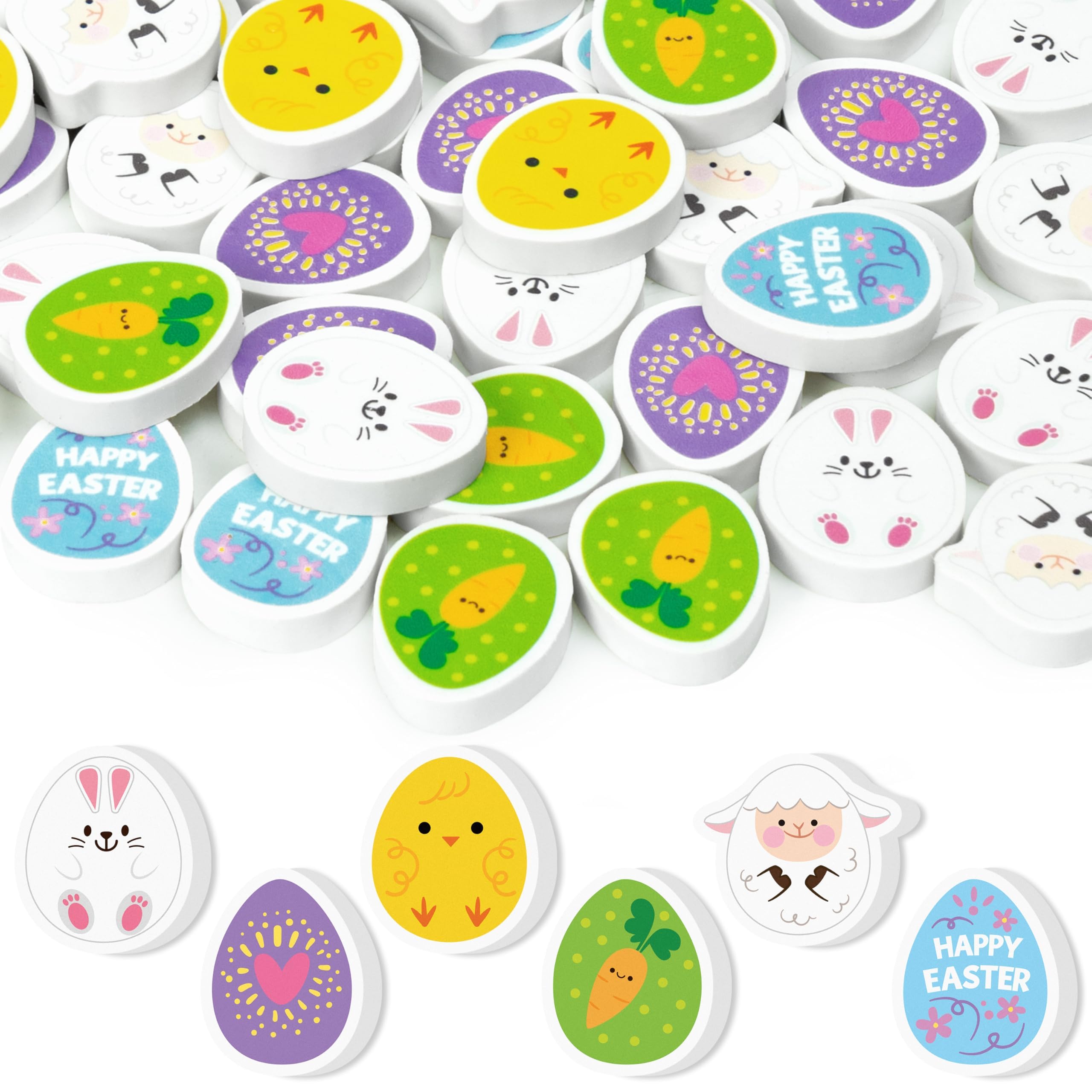 BZaber Easter Egg Mini Erasers for Kids - 60Pcs Spring Gifts Happy Easter Pencil Erasers Cute Bunny Sheep 3D Puzzle Eraser Desk Pet Stationery for Classroom Reward Basket Stuffers Birthday Party Favor