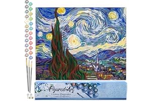 Figured'Art Paint by Numbers for Adults Van Gogh Starry Night 16"x20" - Craft Art Painting DIY Kit Rolled Canvas Without Frame
