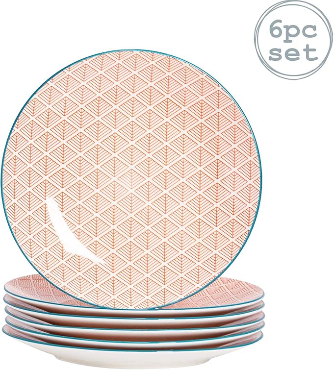 Nicola Spring 6 Piece Geometric Patterned Dinner Plate Set Large